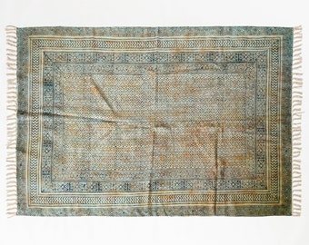 Handmade Cotton Area Rug: 3x5 ft Navajo Style, Block Print