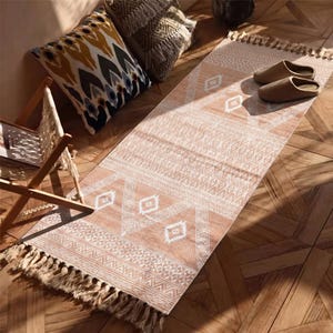 Indian Handmade Rug, Block printed Rug, Rust Cotton Rug, Bedroom Rug, Large Area Boho Rug, Hallway Rug, Custom Size Rug.