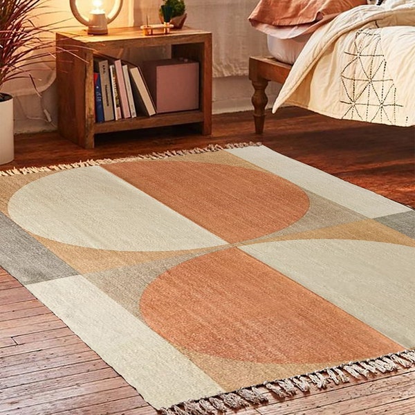 Tapis indien carré multicolore à imprimé bloc fait à la main