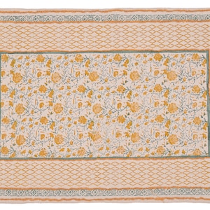 Bloemengeel katoenen handblokprinttapijt Woonkamertapijt Tuintapijt Gebiedsdeken Boheems decortapijt Badkamertapijt 4x6 voet