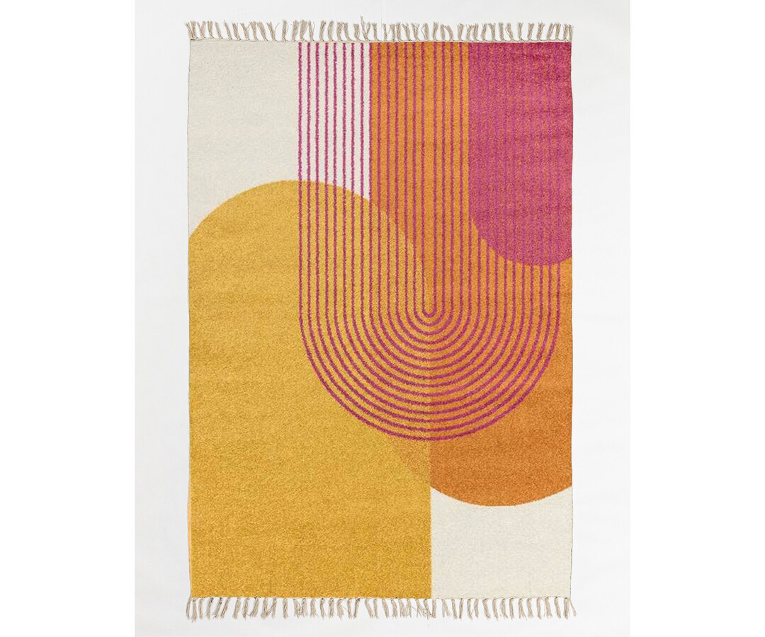 Hand Block Print Cotton Rug: Multicolor Flat Weave Area Rug - 5x7 Feet ...