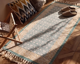 Floral Rug, Cotton Rug, Area Rugs, Bohemian Rug - Carpet, Indian Rug,Modern Rug, Rustic Rug, Printed Rug - Home & Living Room Bedroom Rug