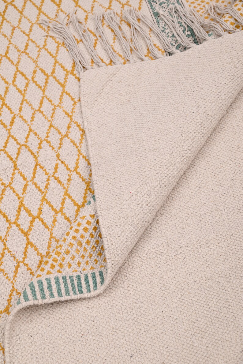 Handmade Block Print Cotton Dhurrie Rug: Geometric Living Room Rugs ...