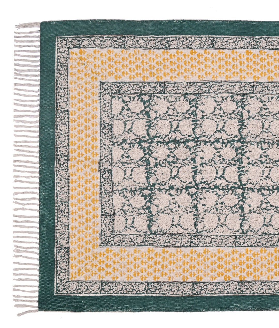 Cotton Sage Green Rug Handmade Rug Block Print Rug Indian Dhurrie Rug ...