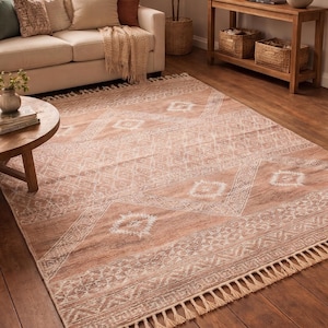 Indian Handmade Rug, Block printed Rug, Rust Cotton Rug, Bedroom Rug, Large Area Boho Rug, Hallway Rug, Custom Size Rug.