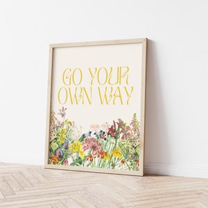 go your own way print | fleetwood mac print | lyrics art print | retro quote print | inspirational self care wall art | floral art prints