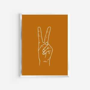 peace sign print | hand peace sign | line art print | retro prints | continuous line art | boho art print | boho wall art | burnt orange art
