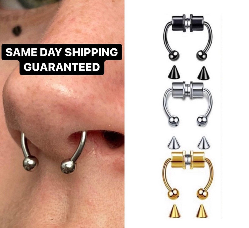 Fake Magnetic Septum Ring Fake Septum Piercing Nose Ring Clip On Fake Nose Ring Hoop Faux Piercing Nose Clip Non Piercing Silver Black Gold 