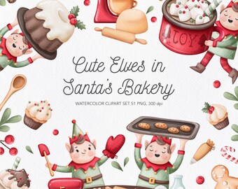 Акварельный рождественский эльф, клипарт – Santa's Bakery PNG (цифровая загрузка)