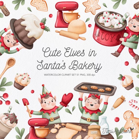 Акварельный рождественский эльф, клипарт – Santa's Bakery PNG (цифровая загрузка)