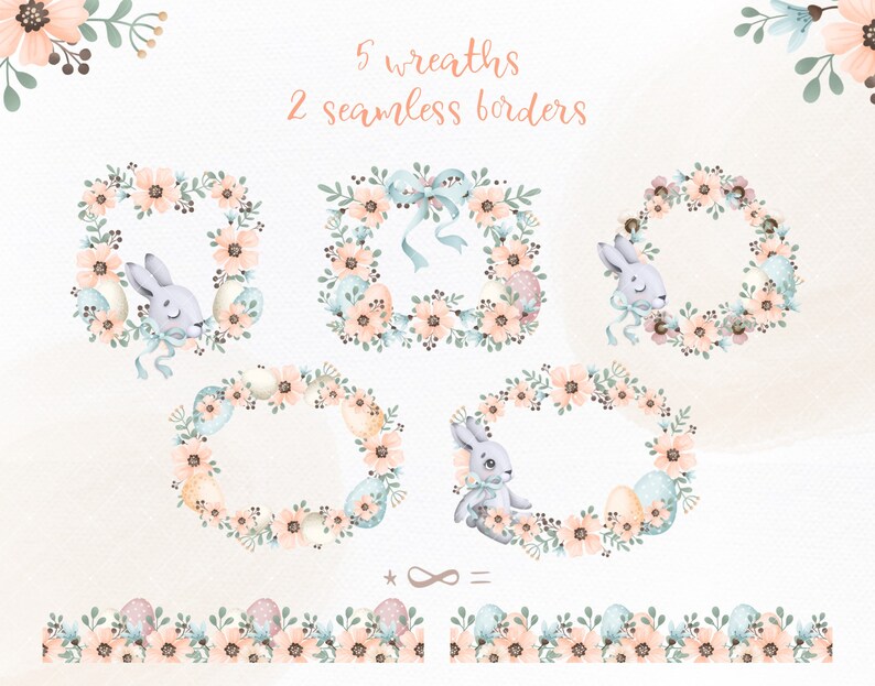 Easter Bunny Clipart Bundle | Pastel Spring Watercolor, Floral Wreaths ...