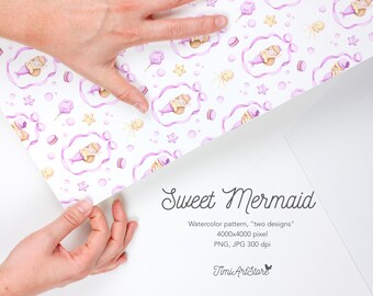 Pastel Mermaid Seamless Pattern (2 Designs),Pink Ocean Fabric File