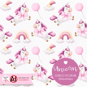 Watercolor Seamless Pattern Baby Unicorn, pattern PNG, Fabric Pattern, Seamless Pattern For Girls, Pattern For Baby, Digital Download.