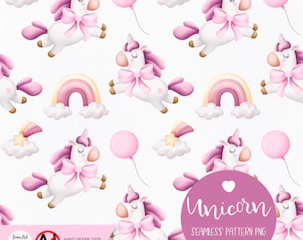 Watercolor Unicorn Seamless Pattern, Girls Fabric Print (Digital Download)