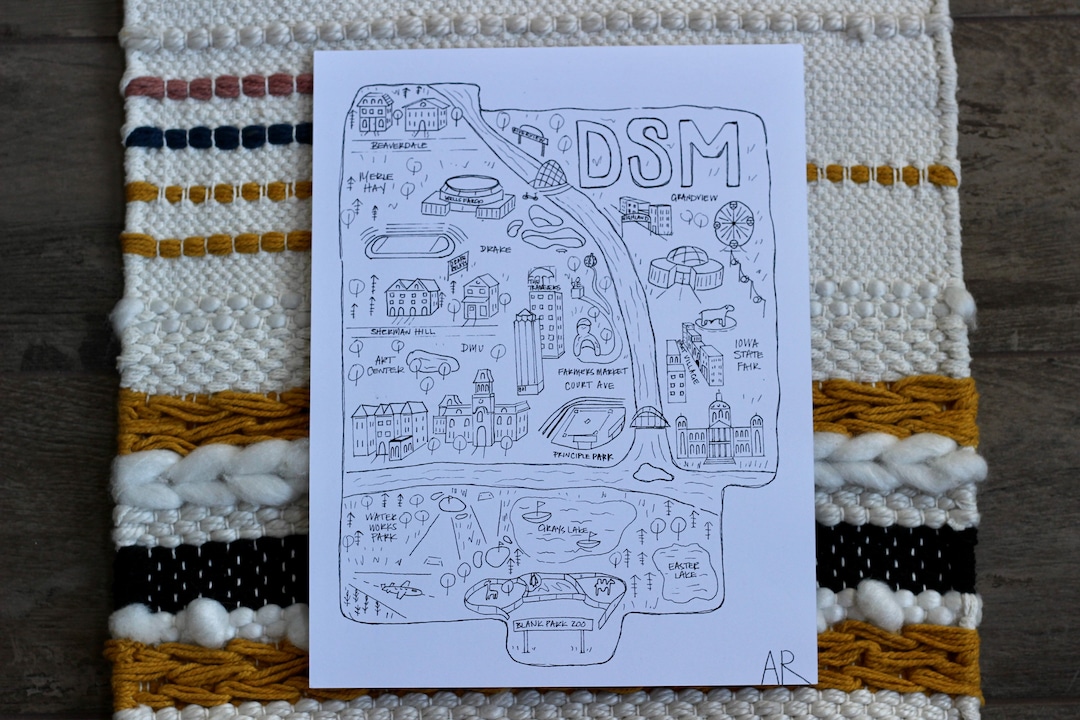 8 X 10 Des Moines Drawing Etsy