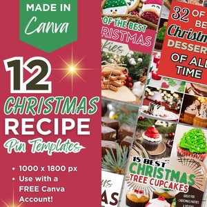 12 Christmas Food Pinterest Templates, Pinterest Marketing Customizable Pins, Food Blogger Pin Templates Canva Pinterest Marketing