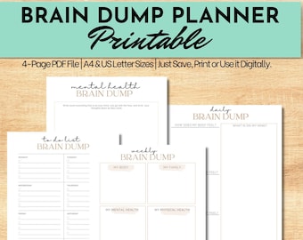 Planejador de despejo cerebral | Planejador de empreendedor Brain Dump Planner para impressão | Planejador de saúde mental | Diário de despejo cerebral do planejador de produtividade