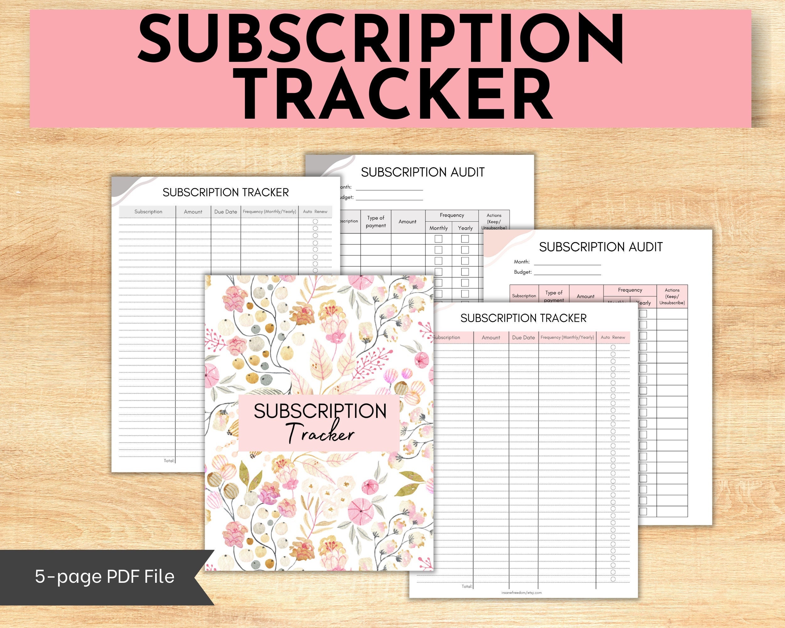 Subscription Tracker Printable | Fillable Subscription Tracker ...