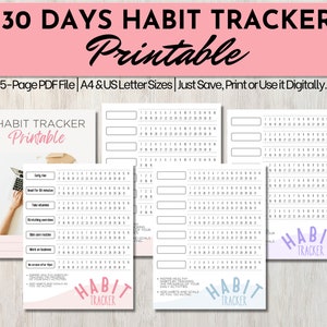 30 Days Habit Simple Habit Tracker | Daily Habit Tracker PDF Monthly Habit Tracker Routine Tracker | Habit Challenge Progress Tracker Habits