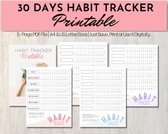 30 Days Habit Simple Habit Tracker | Daily Habit Tracker PDF Monthly Habit Tracker Routine Tracker | Habit Challenge Progress Tracker Habits