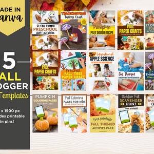 15 Herbst Blogger Pinterest Pin Vorlagen, Pinterest Vorlagen, Canva Marketing Vorlagen, Pinterest Marketing, Herbst Thanksgiving, Halloween Pins