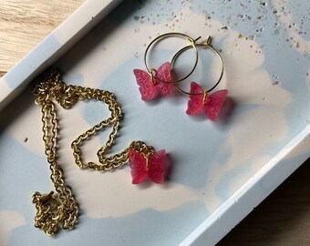 Butterfly Jewelry Set, butterfly earrings, butterfly necklace, gifts for her, jewelry, resin jewelry, gifts