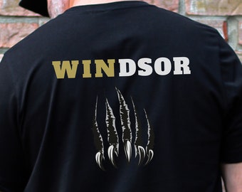 Camiseta de voleibol de Windsor en color negro, escuela secundaria de Windsor, camiseta de voleibol, Jaguar Claws, imágenes delanteras y traseras