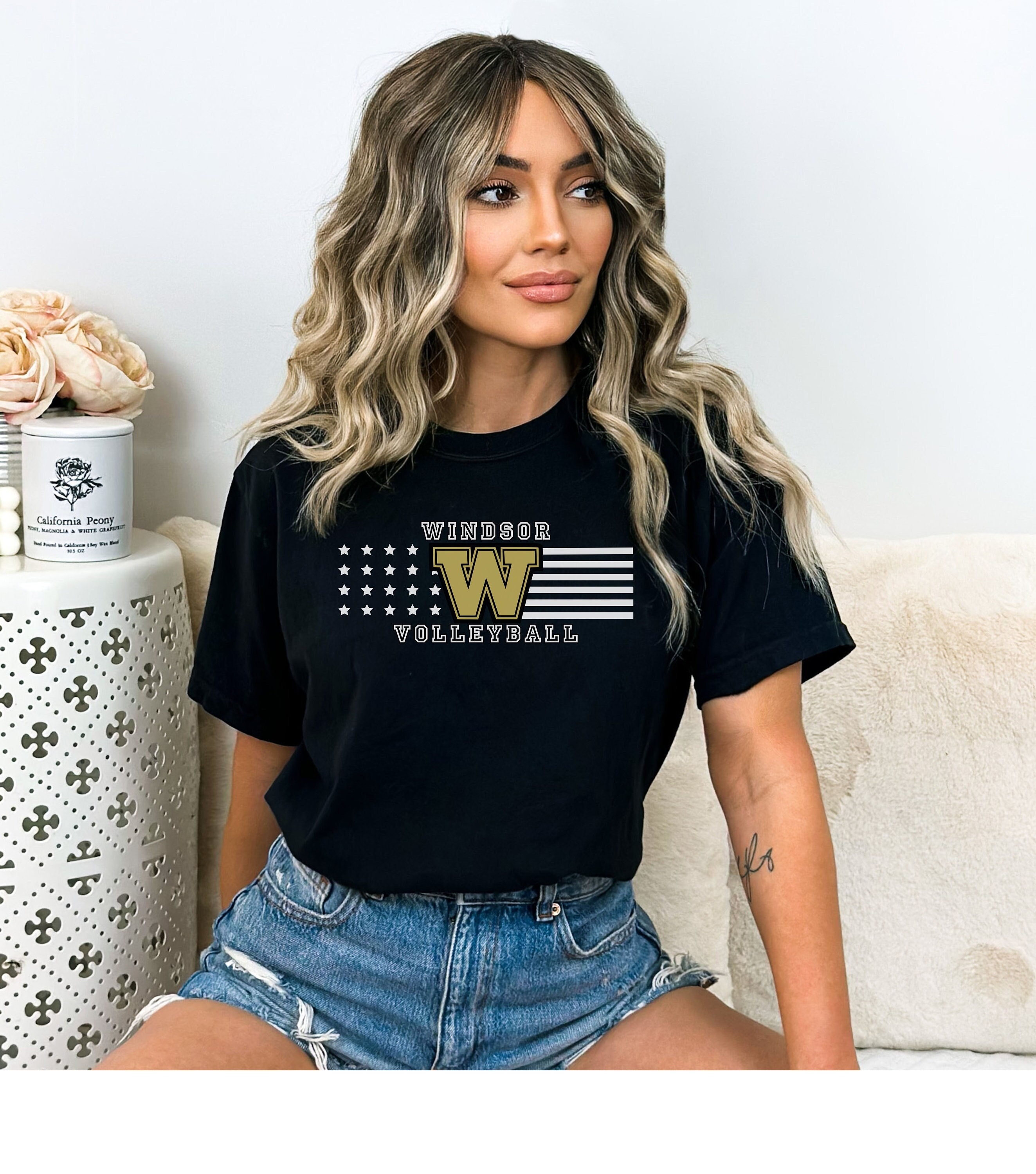 Camiseta de voleibol de Windsor en color negro, escuela secundaria de Windsor, camiseta de voleibol