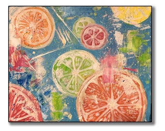 Citrus splash // Kitchen decor Kitchen wall art Abstract painting Modern art Contemporary art