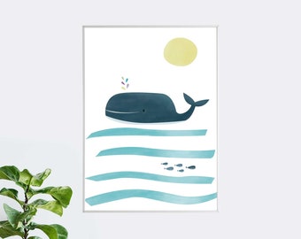 Whale Digital Wall Art, Scandinavian Kids Decor, Instant Download