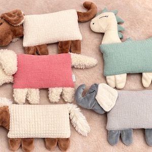 Kuschelkissen Elefant, Dino, Schaf, Pferd, Hund,Gans - gefüllt mit Merinowolle | Personalisierbar | Geschenk zur Geburt | Ostern, Taufe