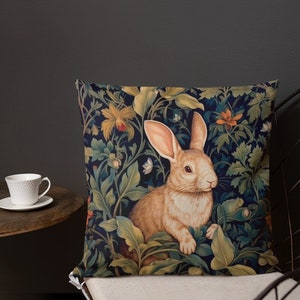Rustic Rabbit Forest Pillow Cover ONLY, Woodland Home Decor, William Morris Style Art, Wildlife Accent, Nature Lover Gift, Farmhouse Decor