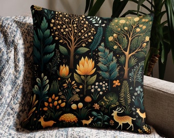 Whimsical Forest Dark Academia Pillow Cover With Insert, Forestcore Decorative Throw Pillow, Farmhouse Decor, Floral Cottagecore Pillow 2