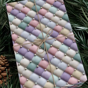 Quilted Style Pastel Gift Wrap with Pearl Accents, 3D Effect Wrapping Paper, Soft Coquette Aesthetic Christmas or Birthday Gift Wrap