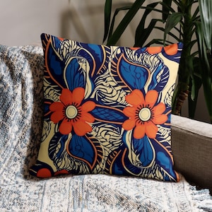 African Style Designer Pillow Cover With Insert, Ankara Ethnic Geometric Pattern Decorative Pillow, Sofa Home Decor, Floral Tribe Throw