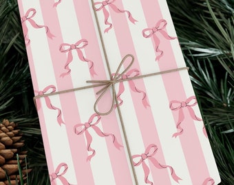Elegant Pink Bow Stripes Gift Wrapping Paper, Perfect Ribbon Design for Birthdays, Baby Showers, and Special Occasions, Decorative Paper