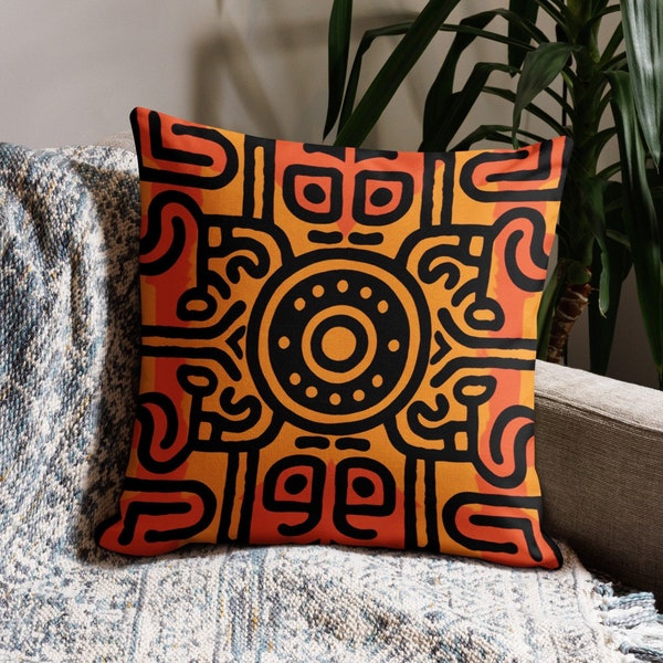 African Style Designer Pillow Cover With Insert, Adinkra Ethnic Geometric Pattern Decorative Pillow, Sofa Home Decor, Tribe Throw Pillow