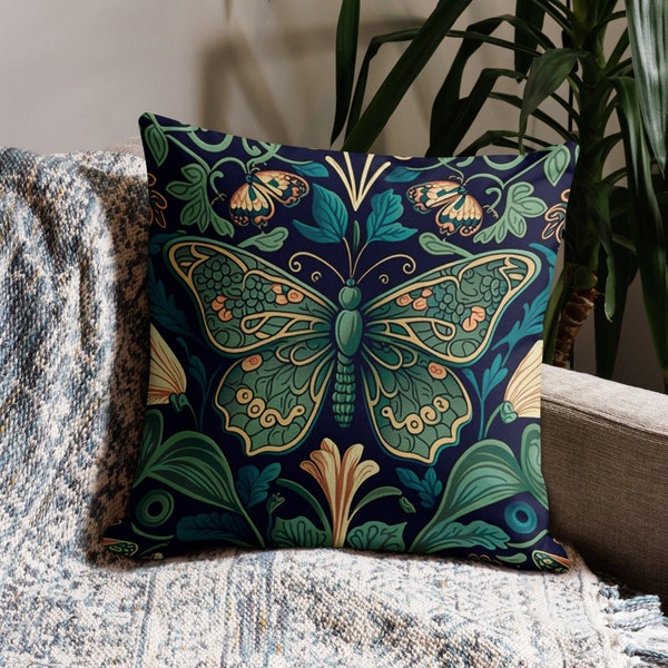 William Morris Inspired Butterfly Pillow Case With Insert, Decorative Pillow, Cottagecore, Forestcore, Floral Botanical Throw Pillow 1