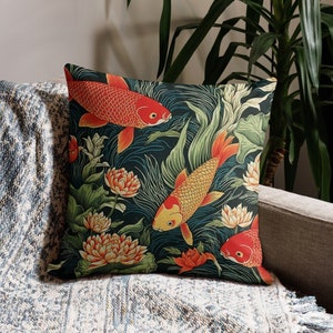 William Morris Inspired Koi in Lily Pond Pillow Cover With Insert, Decorative Pillow, Cottagecore, Forestcore, Floral Throw Pillow 2