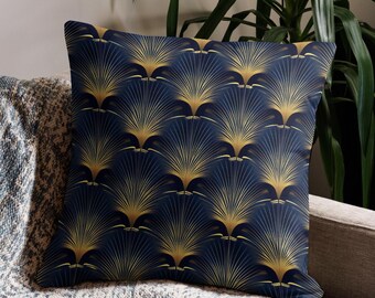 Midnight Diamond Line: Navy Blue Velvet & Gold Stripe Cushion