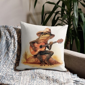 Lonely Cowboy Toad Pillow With Insert | Decorative Pillow, Quirky Cottagecore Pillow, Western Desert Theme, Floral Botanical Throw Pillow