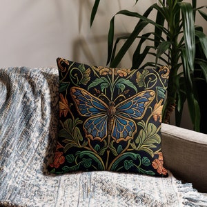 William Morris Inspired Butterfly Pillow Case With Insert, Decorative Pillow, Cottagecore, Forestcore Aesthetic, Floral Throw Pillow 3