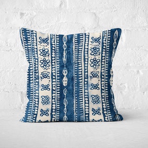 Rustic Indigo Blue Batik Pattern Throw Pillow Cover with Insert, Boho Chic Home Decor Accent, Designer Sofa Cushion Cover, Decorative Pillow