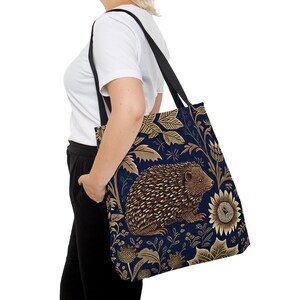 Hedgehog Bag - Tote Bag, William Morris Inspired Aesthetic Tote Bag, Cottagecore Bag, Floral Tote Bag, Forestcore Bag, Stylish Shopping Bag