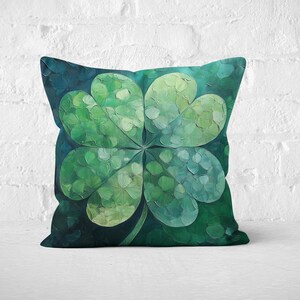 Clover Throw Pillow Cover + Insert, St. Patrick’s Day Decor, Green Shamrock Art Cushion, Lucky Four-Leaf Clover Pillow, Irish Home Accent
