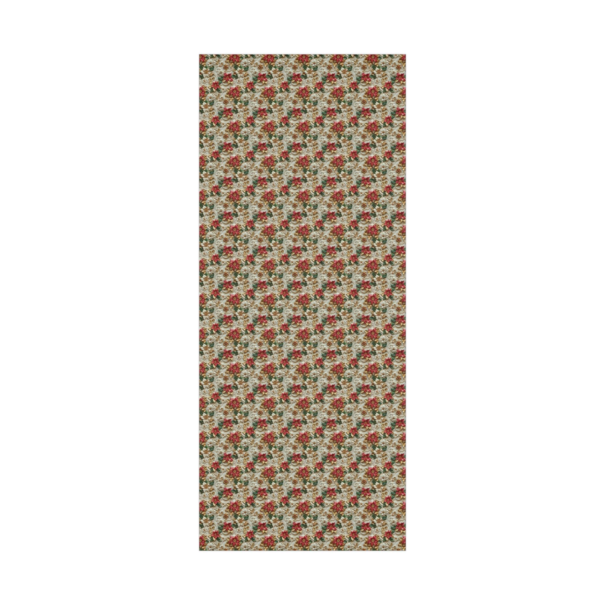 Luxurious 3D Effect Poinsettia Christmas Wrapping Paper – Red and White Flowers with Gold Accents for Elegant Holiday Gift Wrap