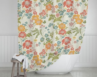 Retro Spring Garden Shower Curtain, Vintage Wildflower Bathroom Decor,  Floral Art Shower Curtain, Whimsical Bathroom, Housewarming Gift