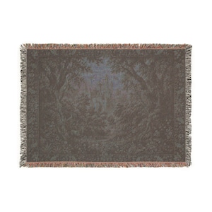 Tapiz medieval de castillo en el bosque, tapiz gótico de vegetación para colgar en la pared, decoración de pared vintage extragrande con paisaje de castillo. imagen 6