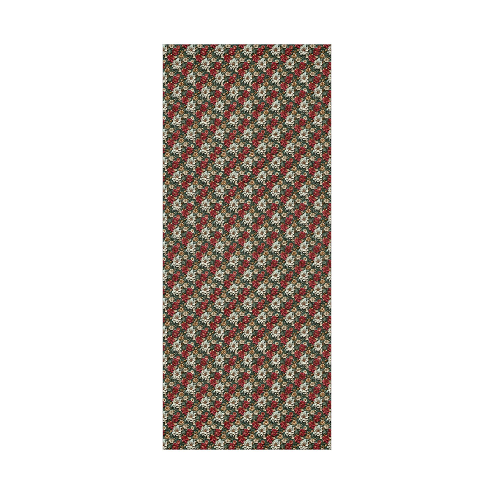 Elegant 3D Effect Poinsettia Christmas Wrapping Paper, Red, White & Gold Floral Design on Green Background for Luxurious Holiday Gift Wrap