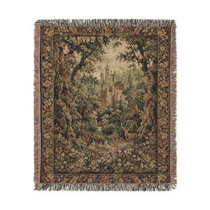 Medieval Forest Castle Tapestry, Gothic Verdure Wall Hanging, Extra Large Vintage Castlecore Wall Decor 60" × 50"